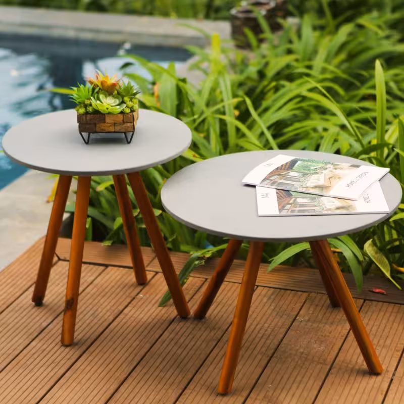 Bàn Trà Tròn Nathan Cement Low – Nâu