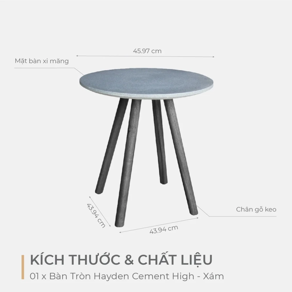 Bàn Trà Tròn Hayden Cement High- Chất liệu đá ximeng cao cấp