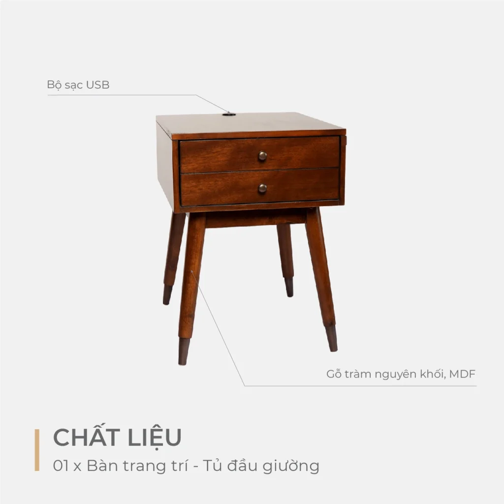 Bàn Trang Trí Kiêm Tủ Đầu Giường Có Cổng USB Sạc Tiện Lợi – Michel