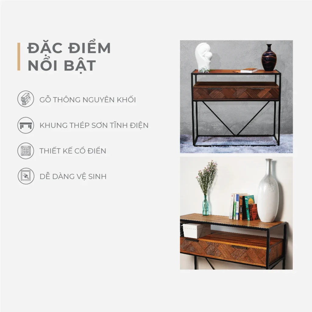 Bàn Trang Trí Nội Thất – Bàn Dựa Tường – Bàn Chân Quỳ