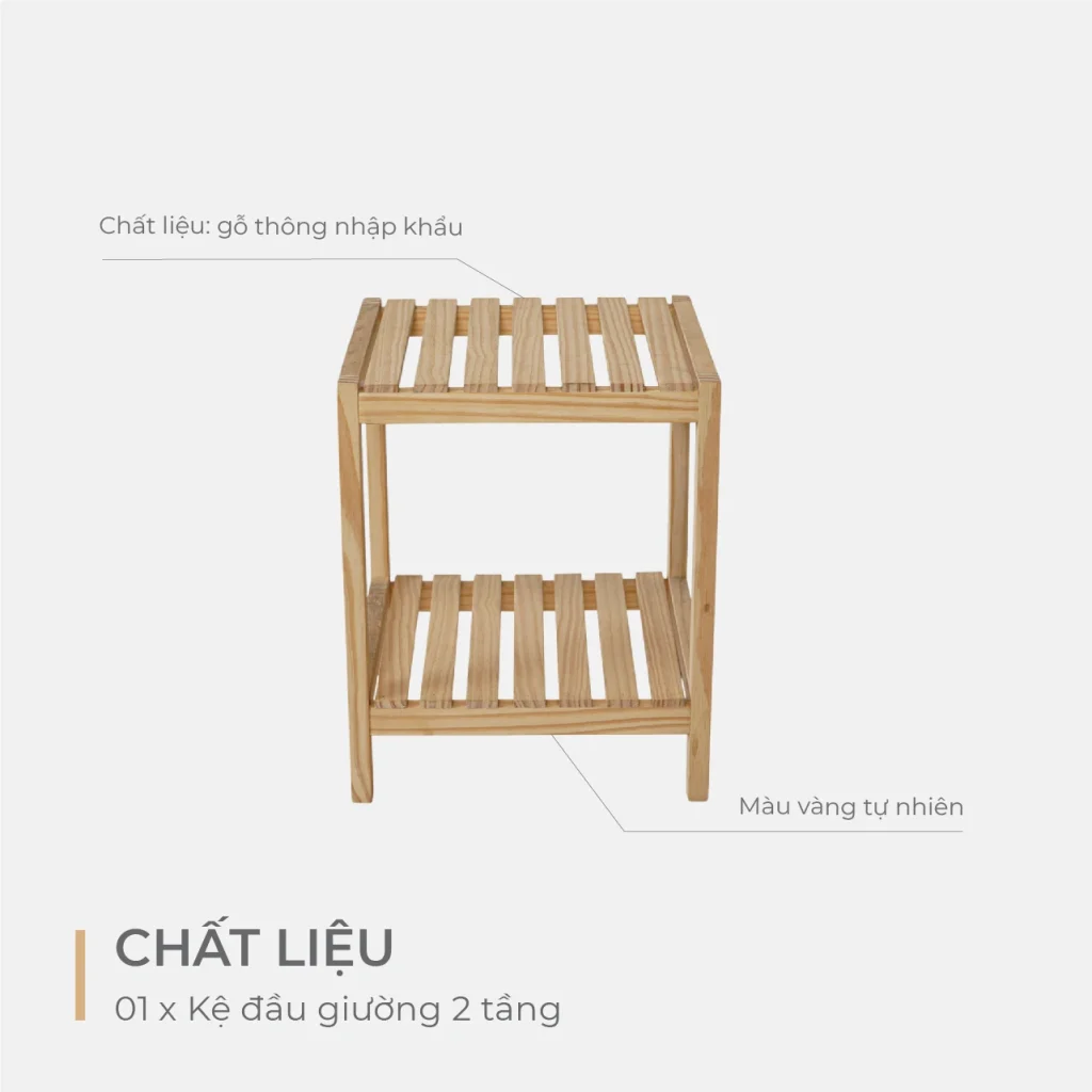 Kệ gỗ thông đa năng 2 tầng – Gỗ nhập khẩu, cứng cáp, không ẩm mốc.
