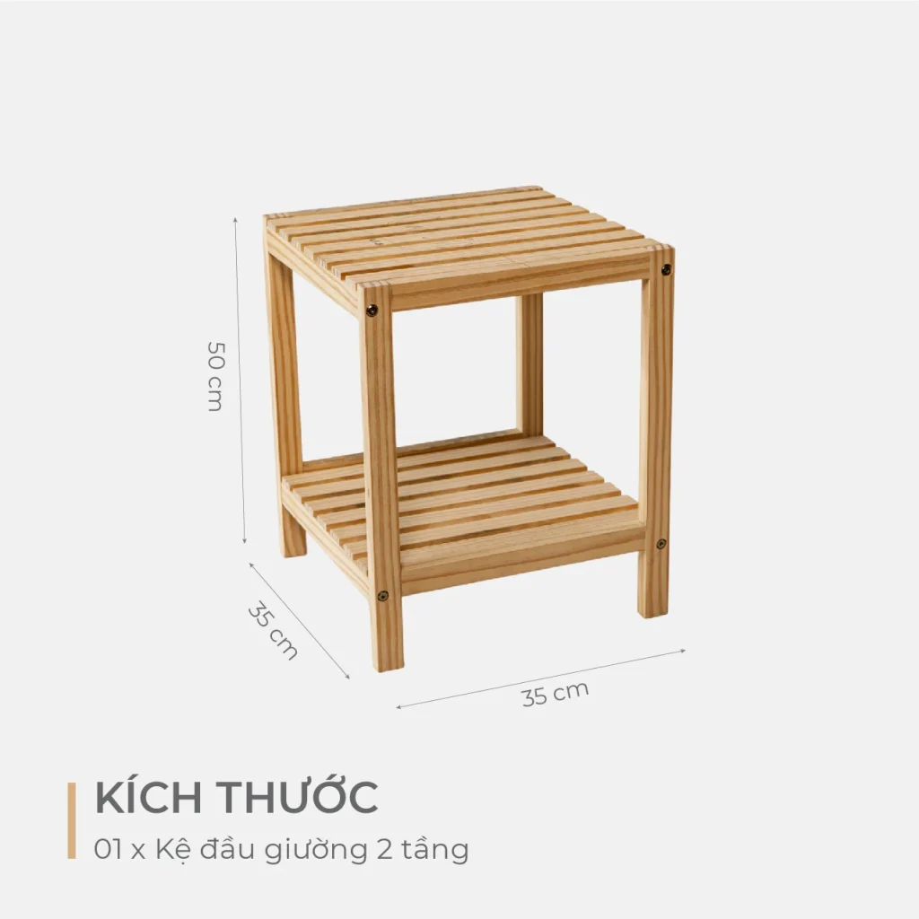 Kệ gỗ thông đa năng 2 tầng – Gỗ nhập khẩu, cứng cáp, không ẩm mốc.