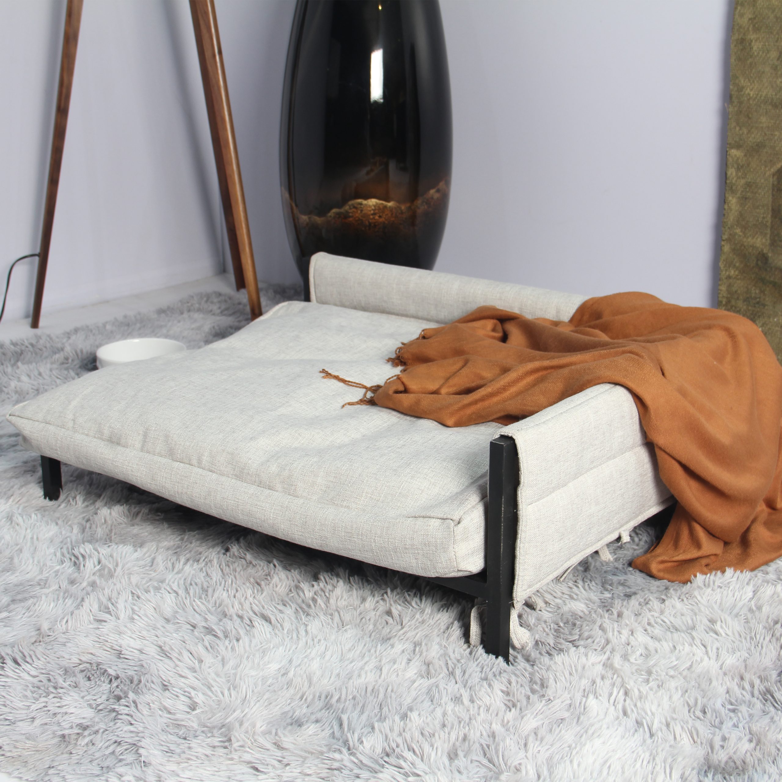 Giường Sofa Hình Chữ Nhật Cho Chó Mèo – Vải Teddy Trắng Kem