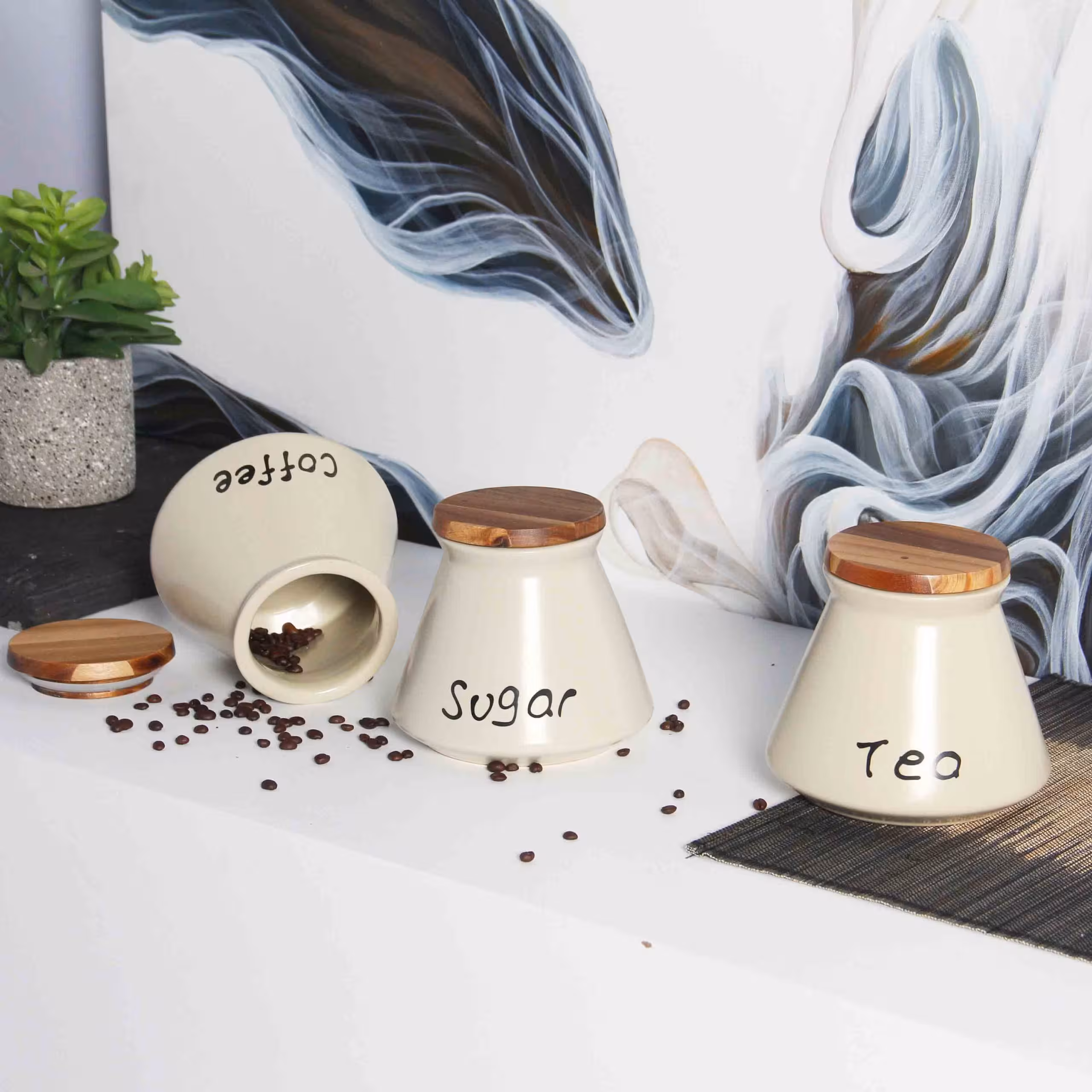 Hũ Gốm Sứ Đựng Thực Phẩm LILY (Coffee - Tea - Sugar) 12 Hũ Gốm Sứ Đựng Thực Phẩm LILY (Coffee - Tea - Sugar)