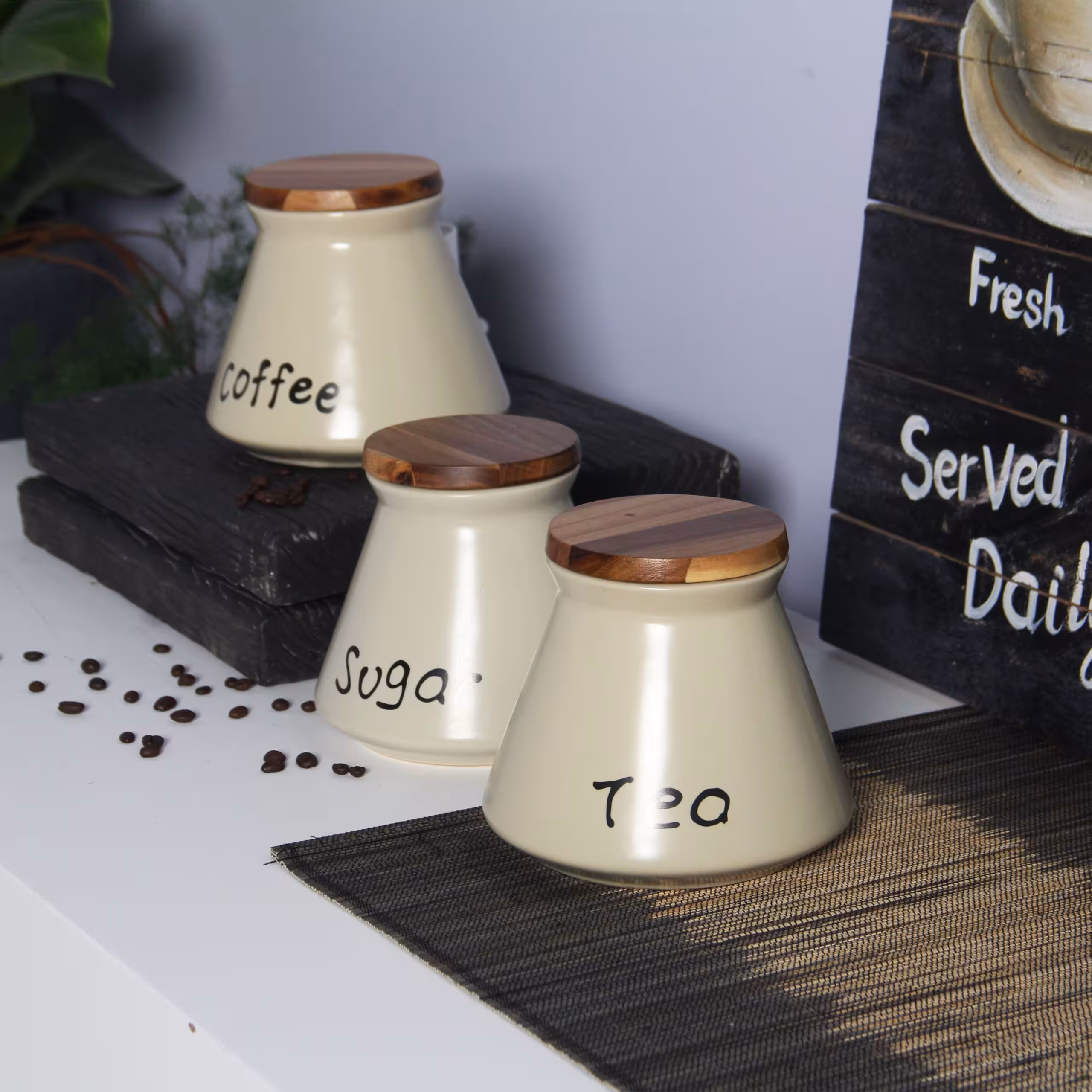 Hũ Gốm Sứ Đựng Thực Phẩm LILY (Coffee - Tea - Sugar) 3 Hũ Gốm Sứ Đựng Thực Phẩm LILY (Coffee - Tea - Sugar) - Ảnh 3