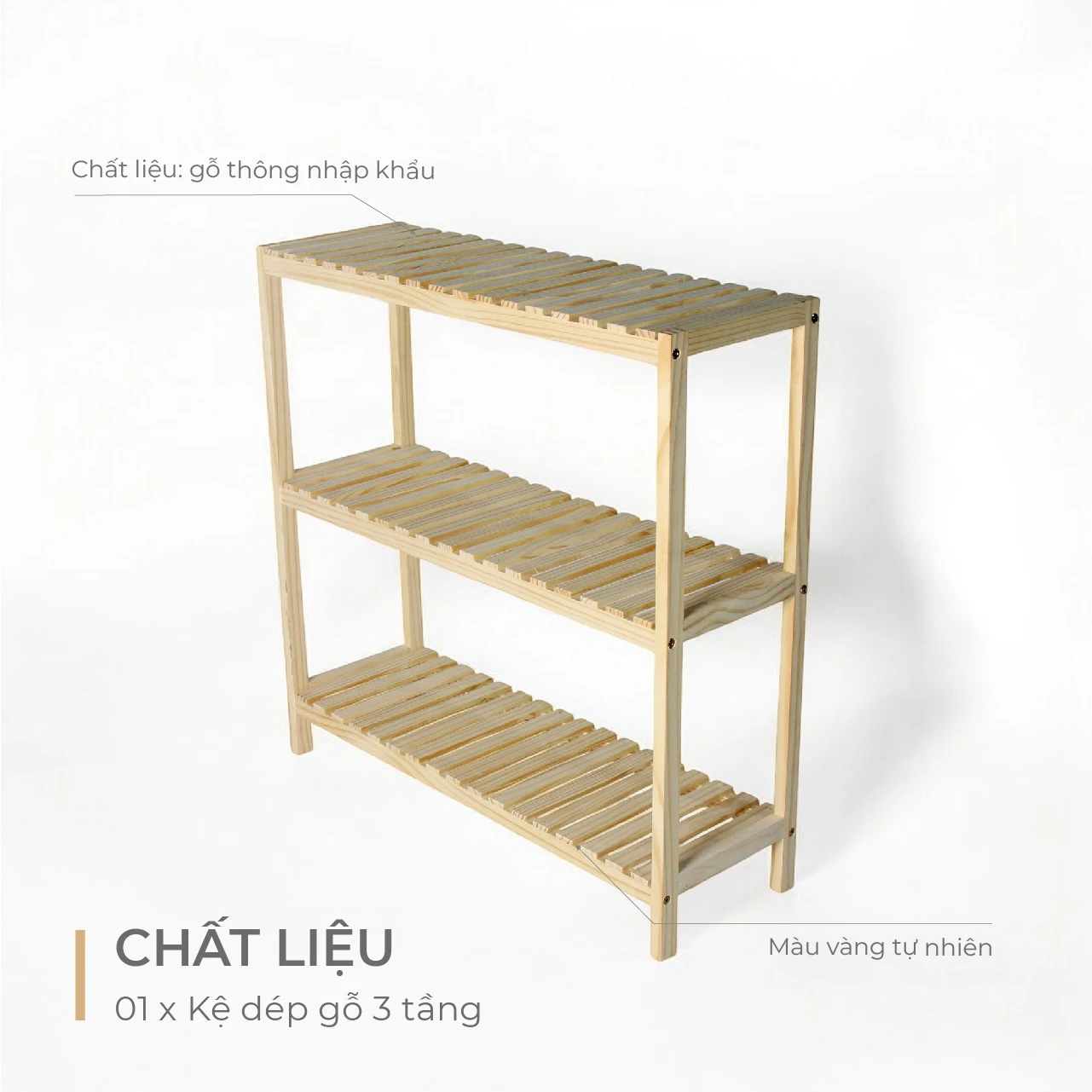 Kệ Dép Gỗ 3 Tầng Pine Lắp Ráp Made4Home