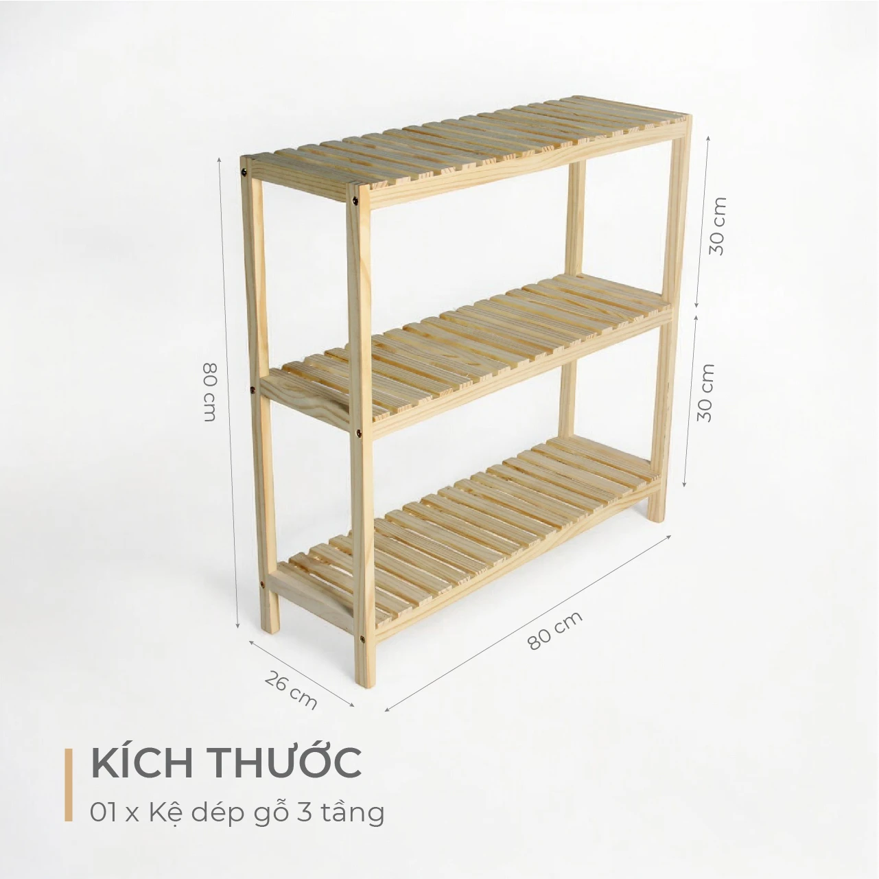Kệ Dép Gỗ 3 Tầng Pine Lắp Ráp Made4Home