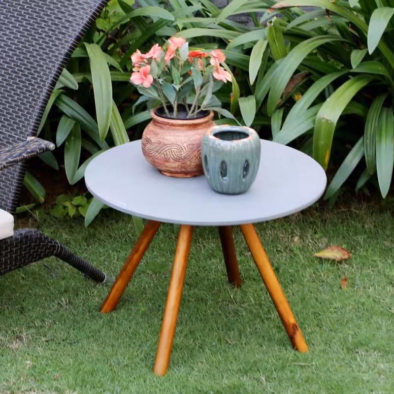 Bàn Trà Tròn Nathan Cement Low – Nâu