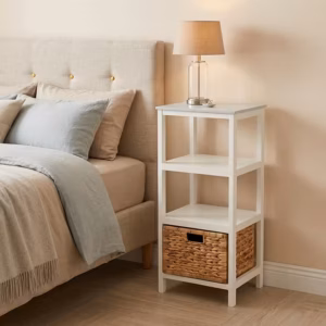 Tủ Gỗ 3 Ngăn - 1 Sọt Lục Bình - Trắng