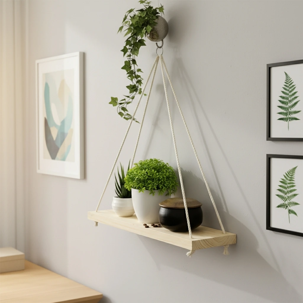 Kệ Treo Tường Gỗ Thông kèm dây thừng
