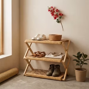 Kệ Dép Gỗ Zích Zắc 3 Tầng Pine Lắp Ráp - Vàng