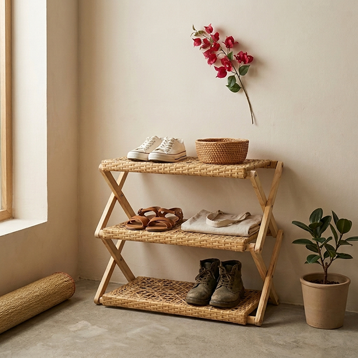 Kệ Dép Gỗ Zích Zắc 3 Tầng Pine Lắp Ráp - Vàng