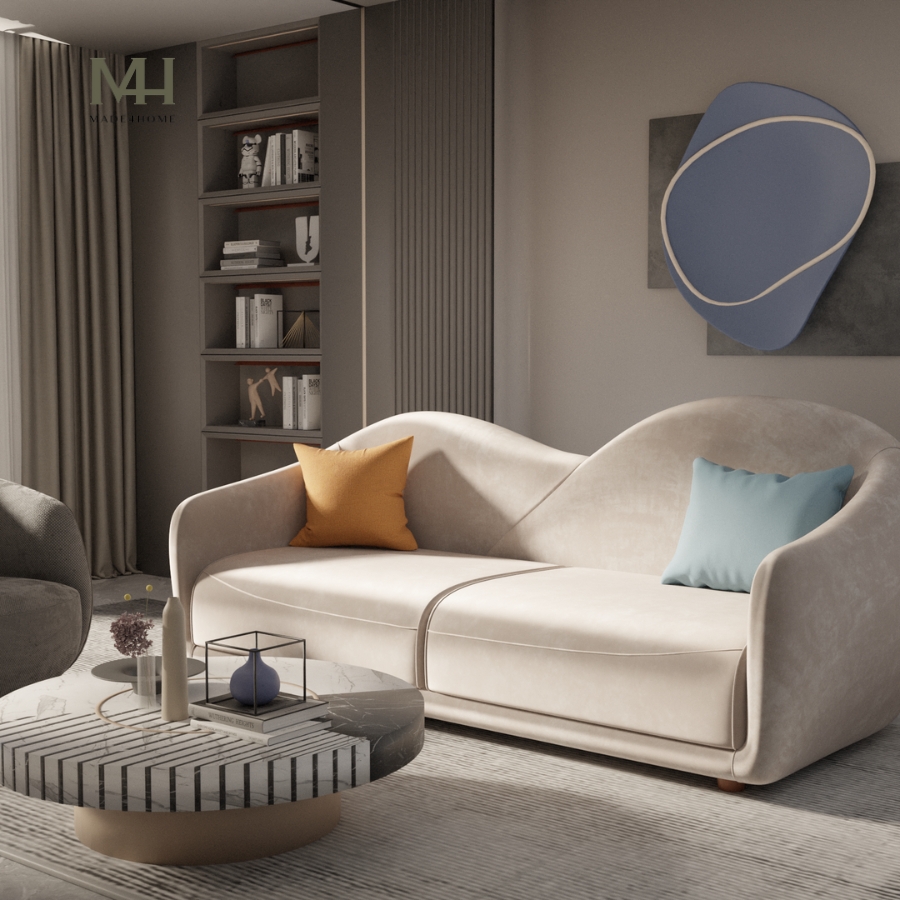 Sofa Carmencita 1m8 – Thiết Kế Uốn Lượn Nghệ Thuật, Khung Gỗ Tràm, Bọc Nhung Cao Cấp