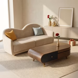 Sofa Carmencita 1m8 – Thiết Kế Uốn Lượn Nghệ Thuật, Khung Gỗ Tràm, Bọc Nhung Cao Cấp