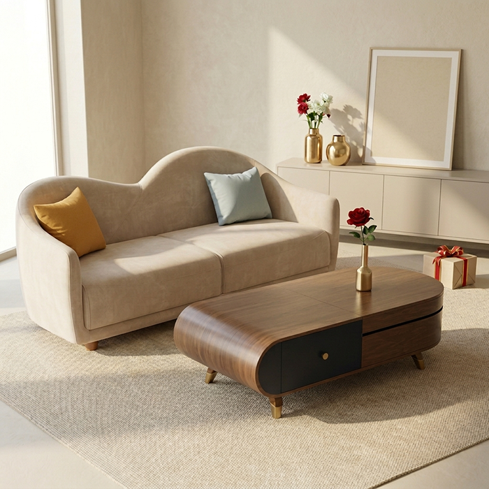 Sofa Carmencita 1m8 – Thiết Kế Uốn Lượn Nghệ Thuật, Khung Gỗ Tràm, Bọc Nhung Cao Cấp