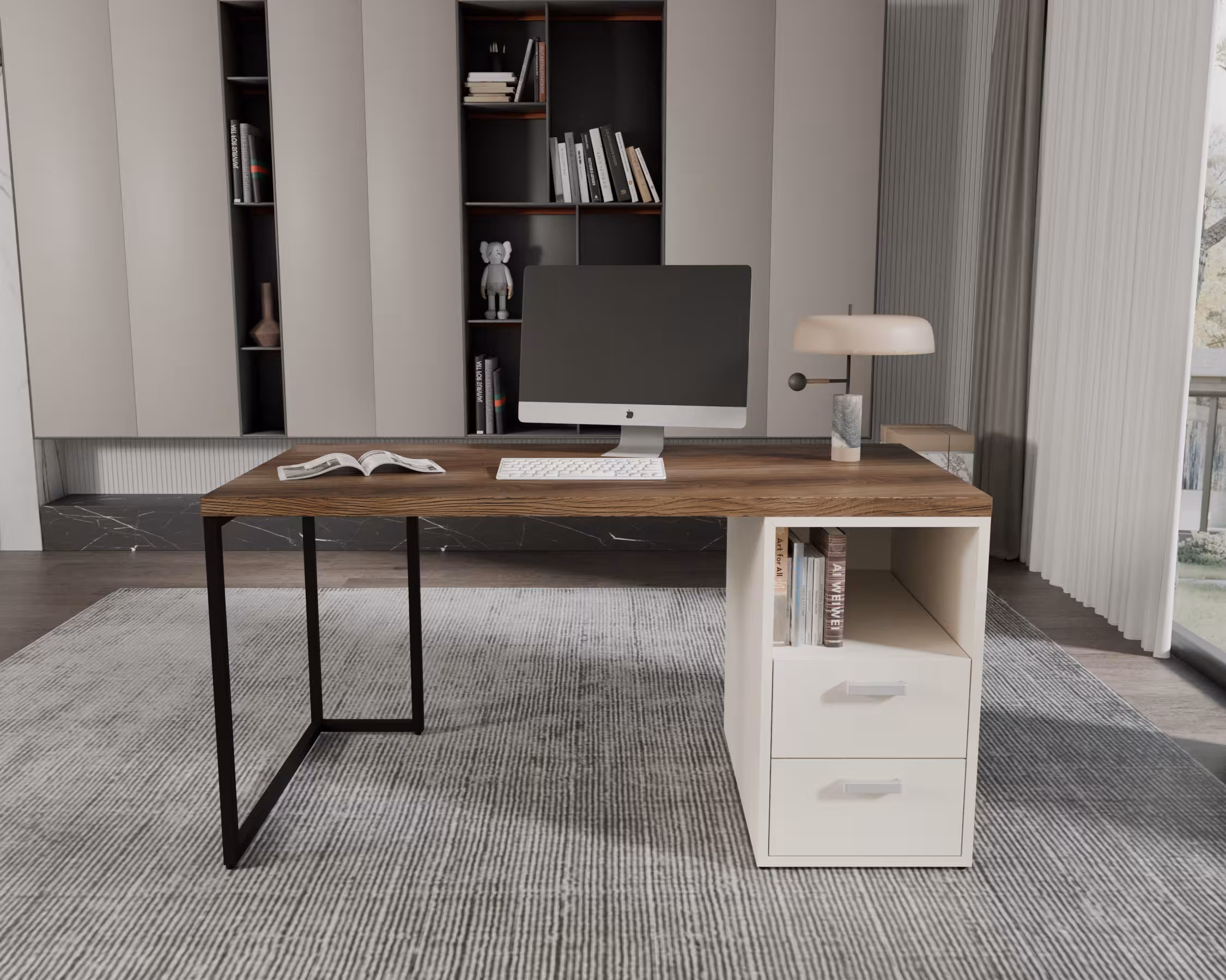 Bàn làm việc kèm hộc Gray- Gỗ MDF phủ Melanin chống trầy