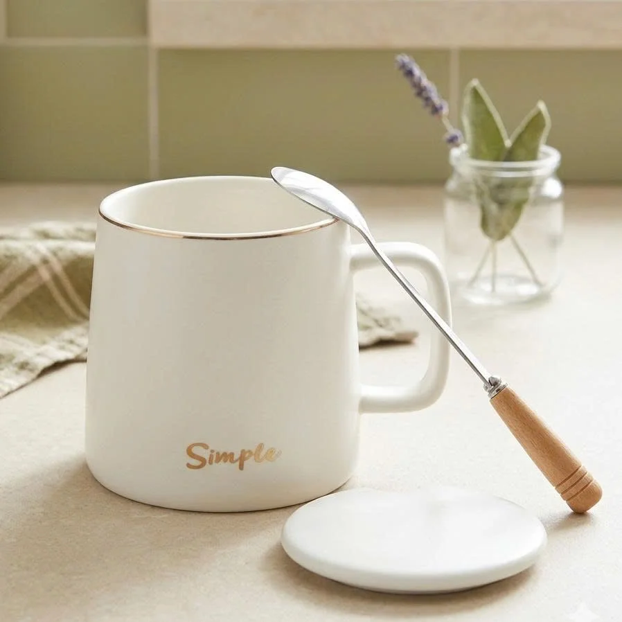 Ly Cốc Sứ Họa Tiết Simple - Trắng