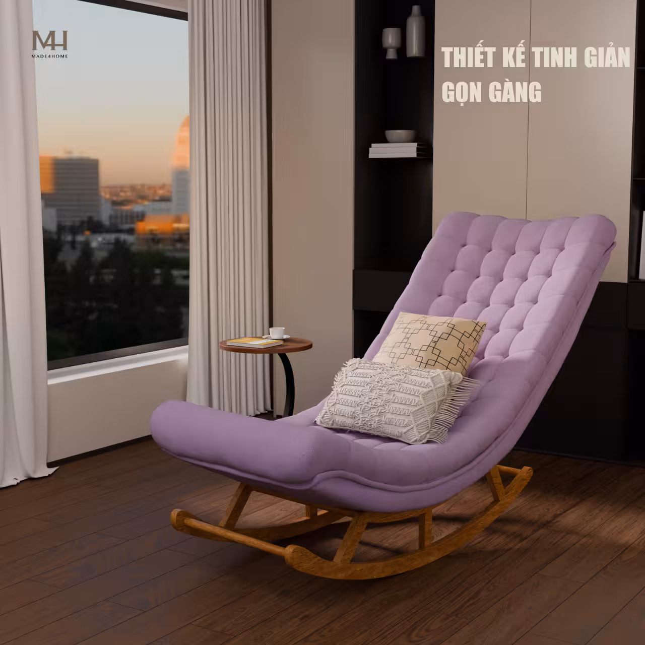 Ghế thư giãn Horizon màu tím – Ghế bập bênh cao cấp gỗ thông nhập khẩu, vải nhung mềm mịn