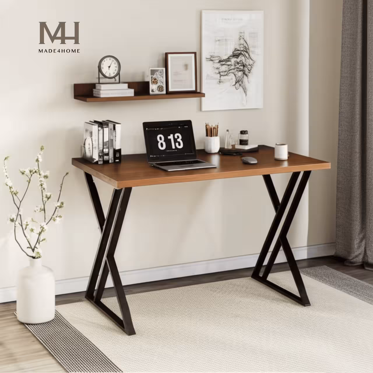 Bàn Làm Việc Bricen Gỗ MDF Chân Sắt – Thiết Kế Hiện Đại, Có Kệ Laptop