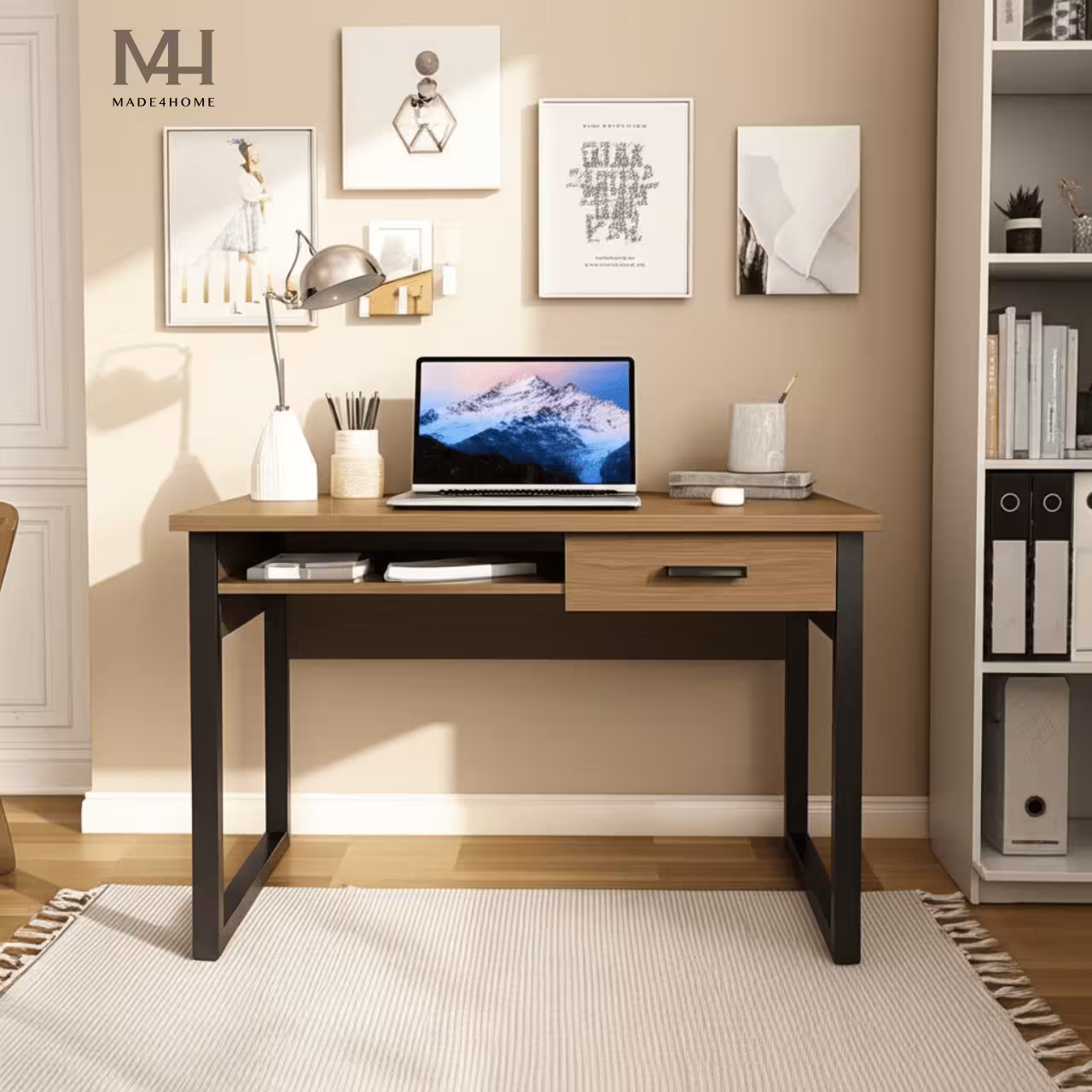 Bàn làm việc Channay gỗ MDF chân sắt – Thiết kế đơn giản hiện đại