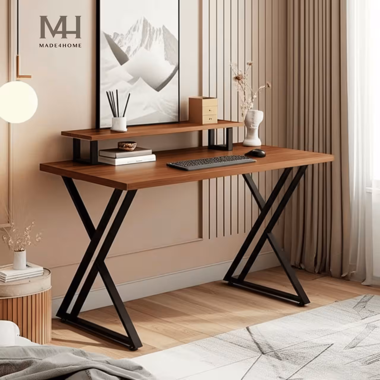 Bàn Làm Việc Bricen Gỗ MDF Chân Sắt – Thiết Kế Hiện Đại, Có Kệ Laptop