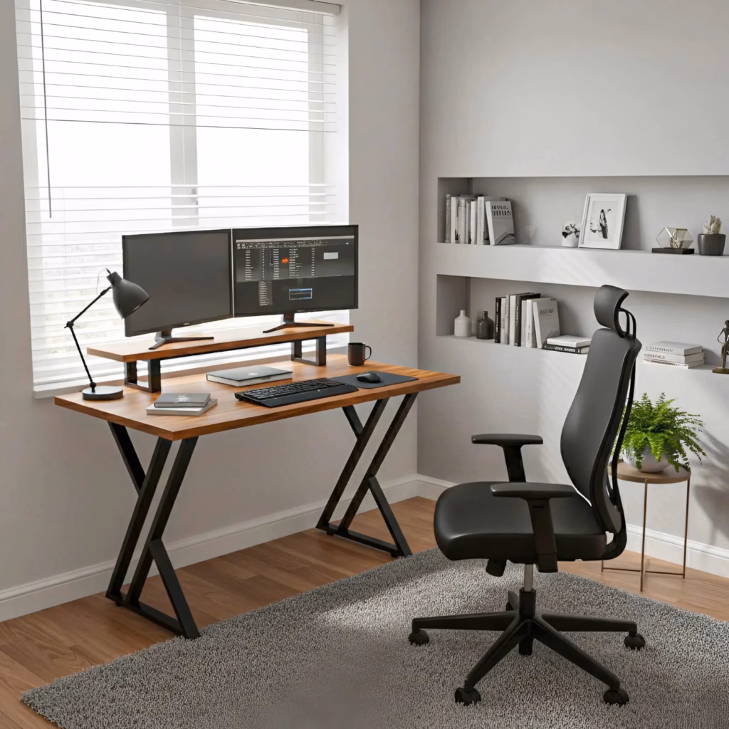 Bàn Làm Việc Bricen Gỗ MDF Chân Sắt – Thiết Kế Hiện Đại, Có Kệ Laptop