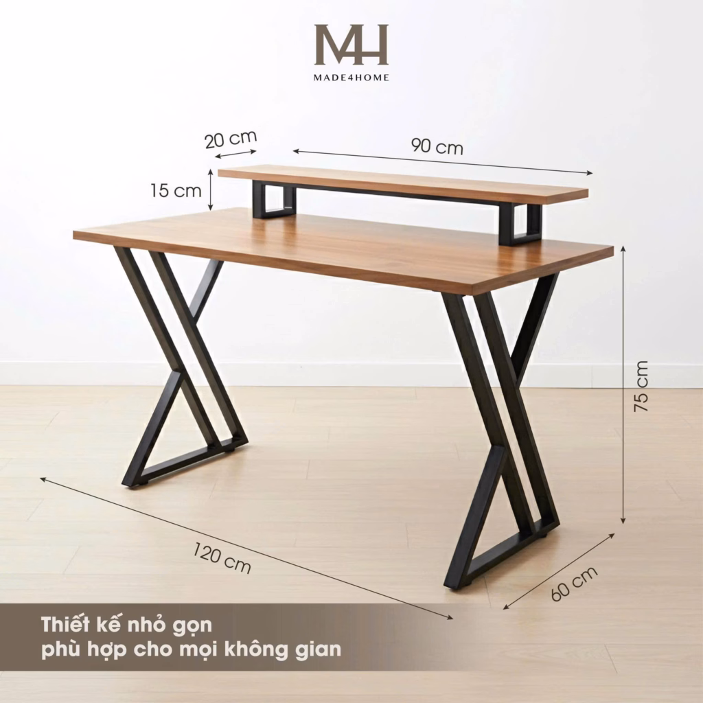 Bàn Làm Việc Bricen Gỗ MDF Chân Sắt – Thiết Kế Hiện Đại, Có Kệ Laptop