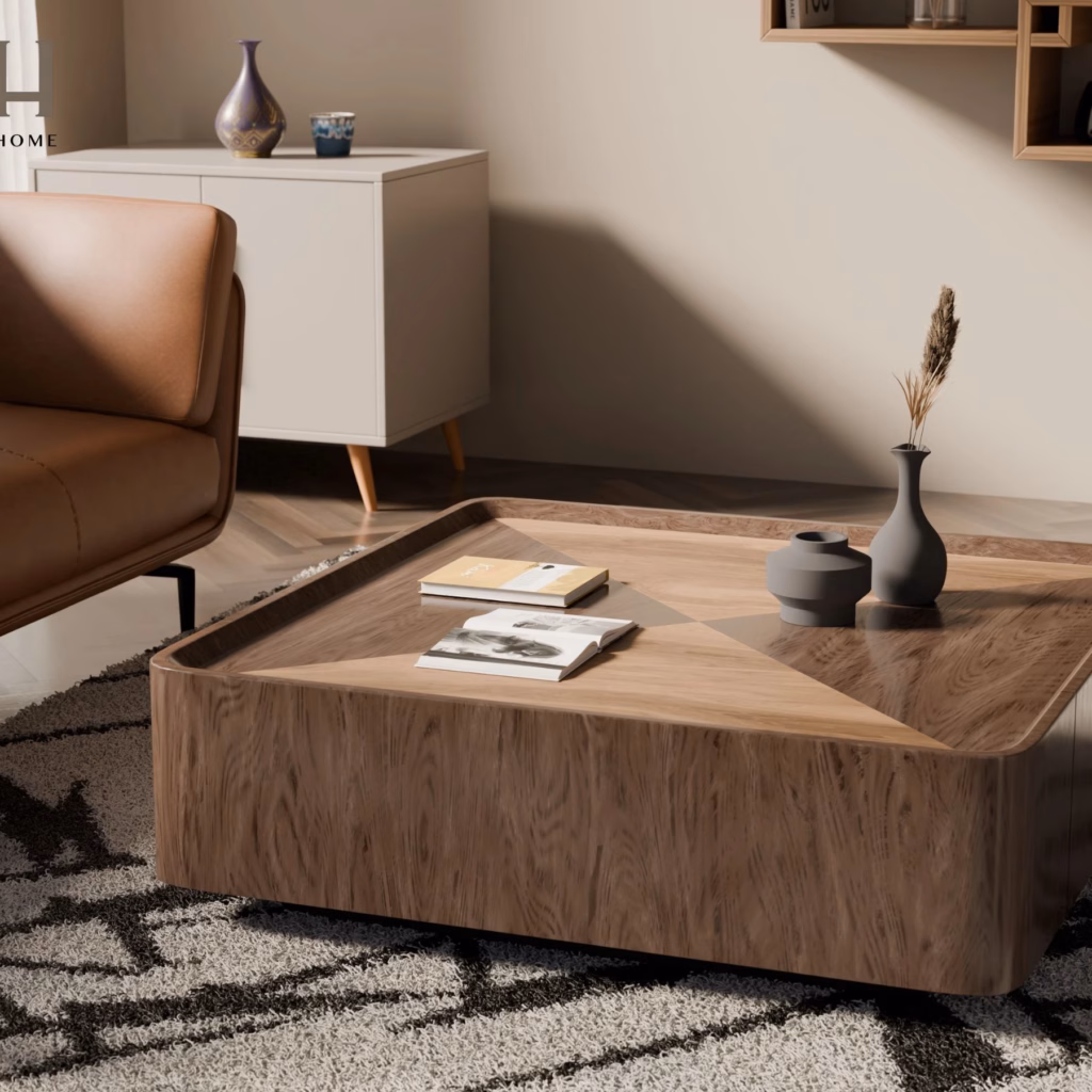 Bàn Trà Glovia Gỗ Veneer Óc Chó – Thiết Kế Hiện Đại, Bo Góc An Toàn
