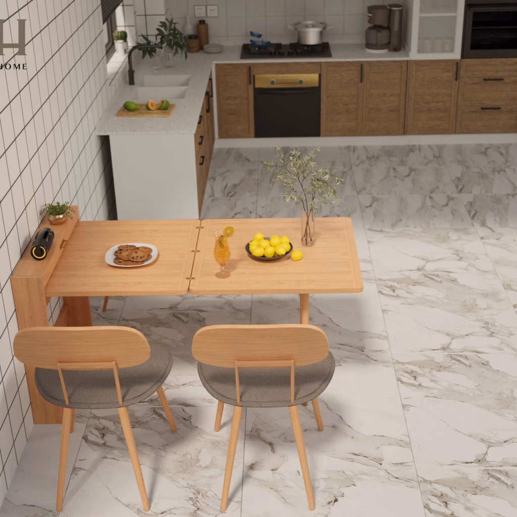 Bộ bàn ăn gỗ tự nhiên Lyria – Nhỏ gọn, tinh tế cho gia đình 3–4 người