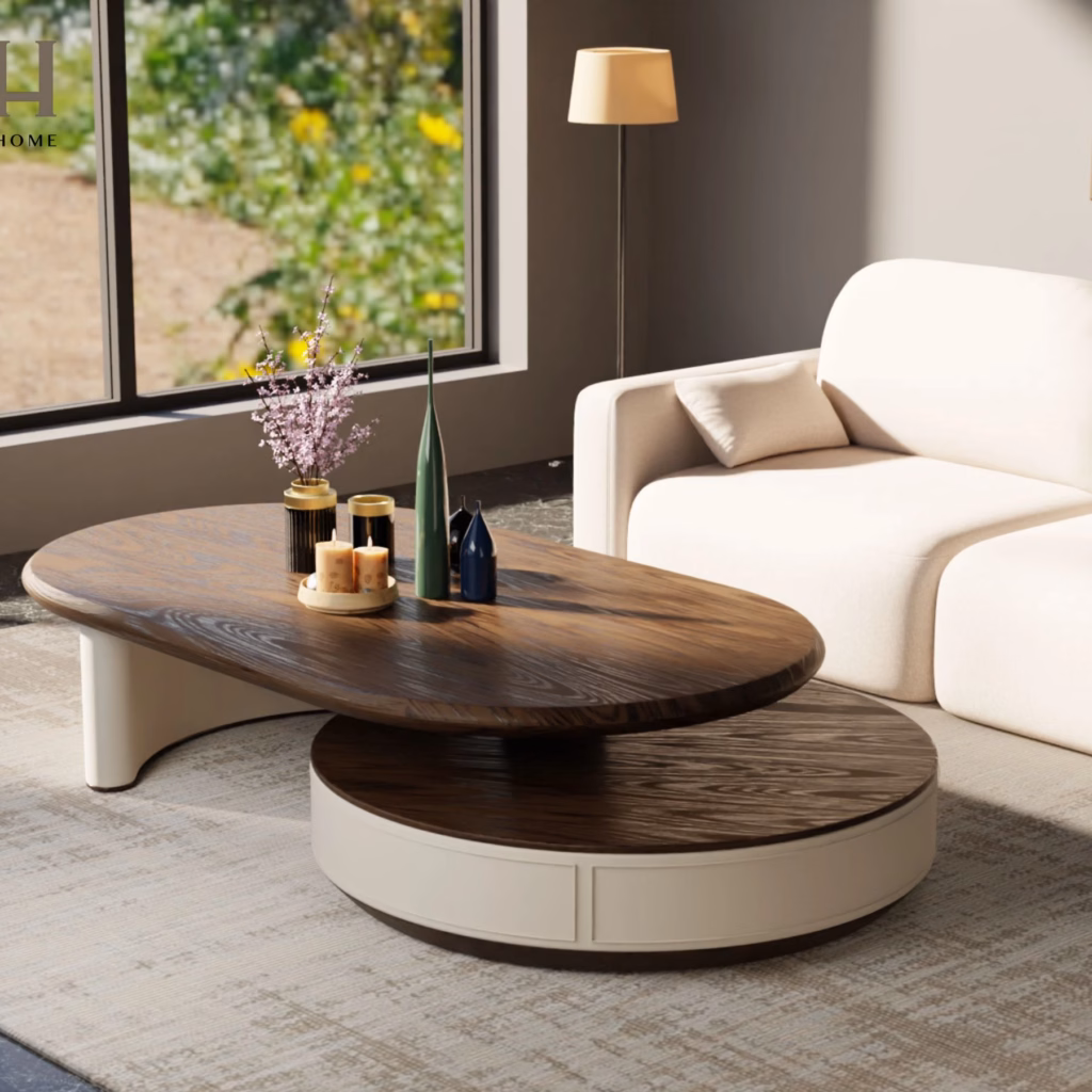 Bàn trà MOIRA- Gỗ Veneer thiết kế đa tầng tinh tế cho phòng khách hiện đại