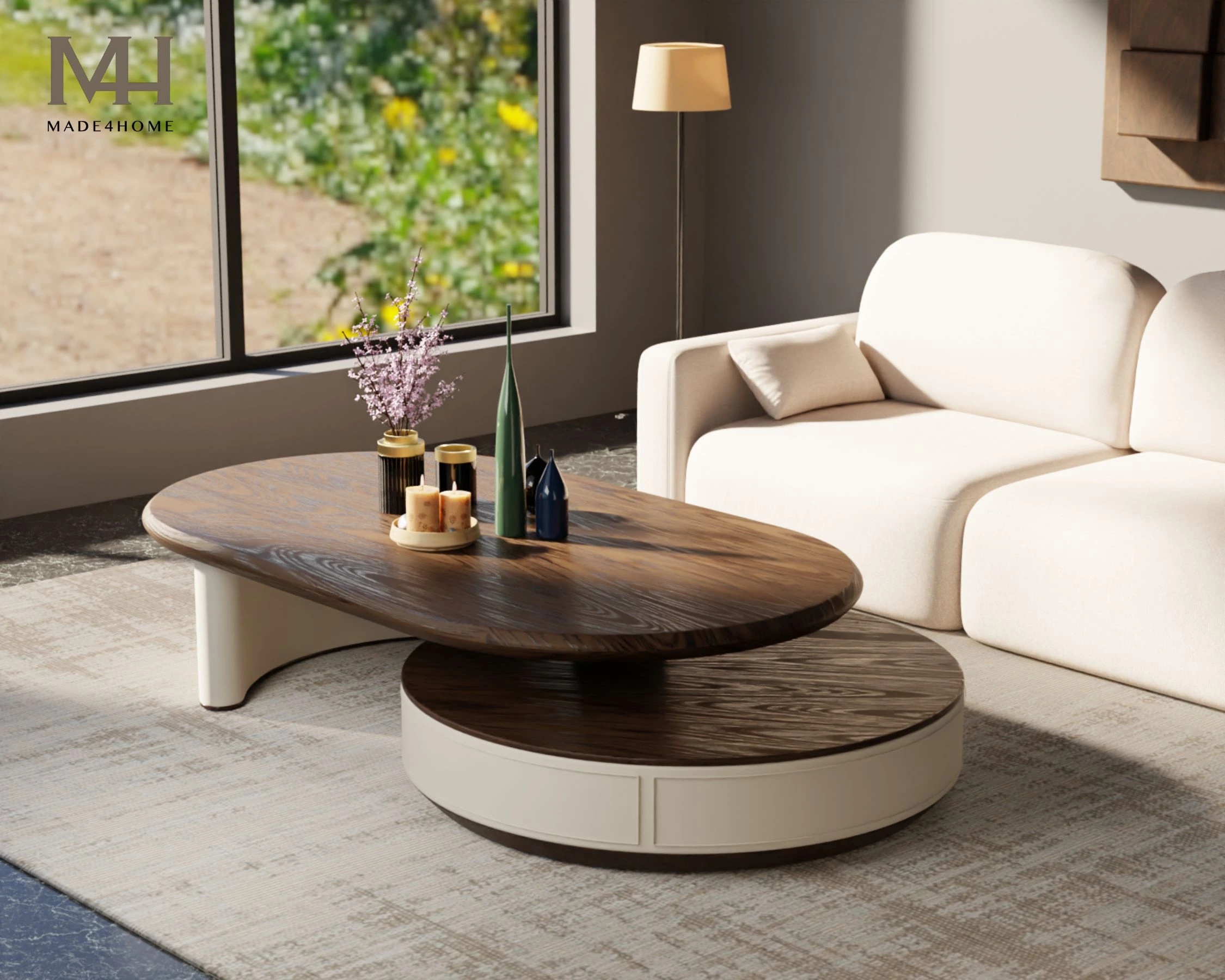 Bàn trà MOIRA- Gỗ Veneer thiết kế đa tầng tinh tế cho phòng khách hiện đại
