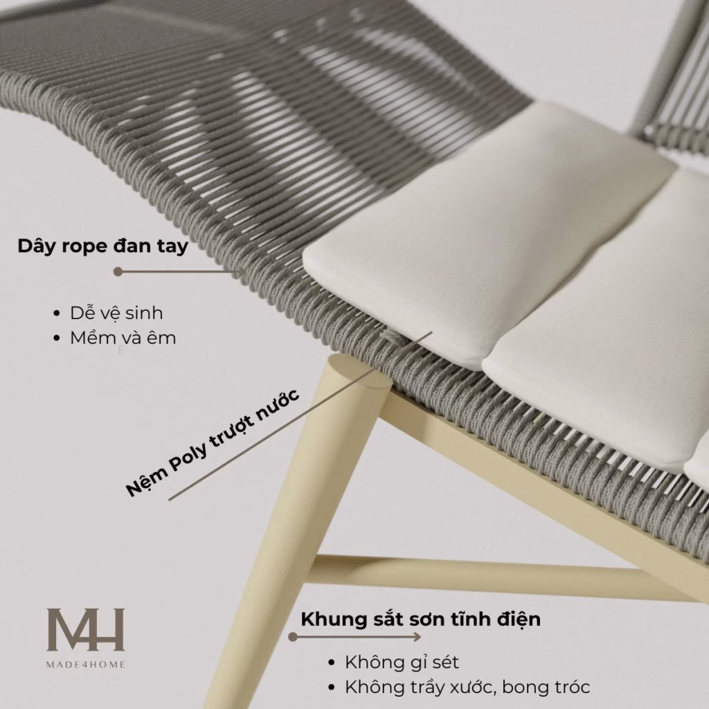 Ghế thư giãn dây rope Nora khung sắt sơn tĩnh điện