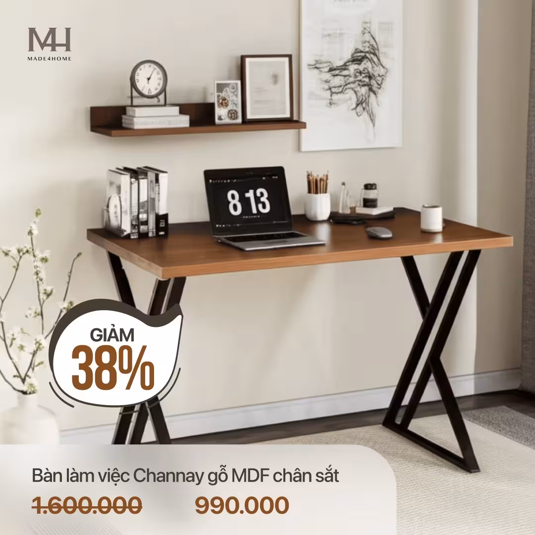 Bàn Làm Việc Bricen Gỗ MDF Chân Sắt Bàn Làm Việc Bricen Gỗ MDF Chân Sắt