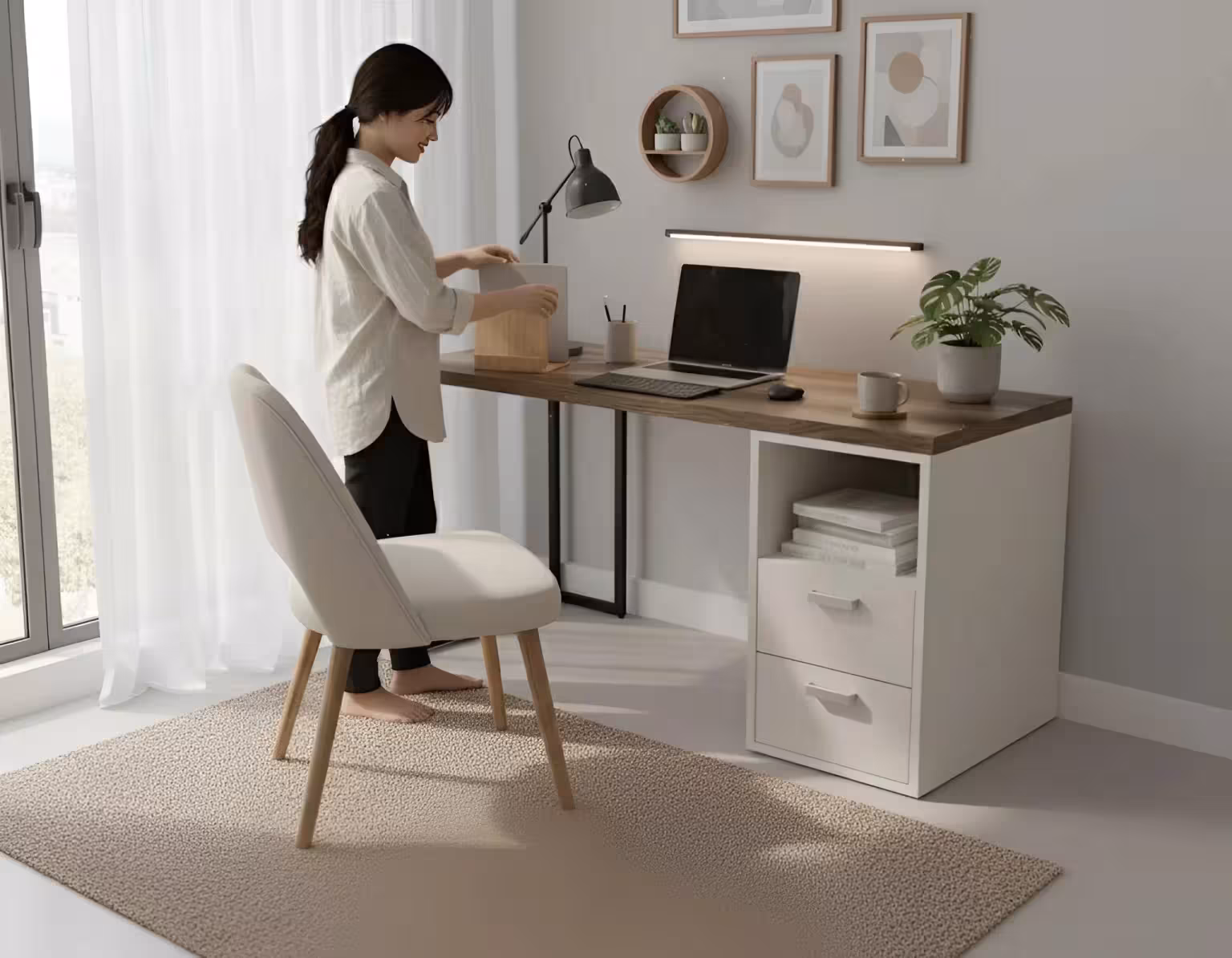 Bàn làm việc kèm hộc Gray- Gỗ MDF phủ Melanin chống trầy Bàn làm việc kèm hộc Gray- Gỗ MDF phủ Melanin chống trầy