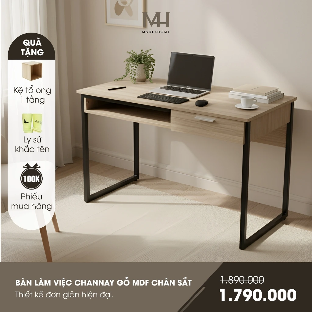 Bàn Làm Việc Lymon – Gỗ MDF, Chân Sắt Sơn Tĩnh Điện Bàn Làm Việc Lymon – Gỗ MDF, Chân Sắt Sơn Tĩnh Điện