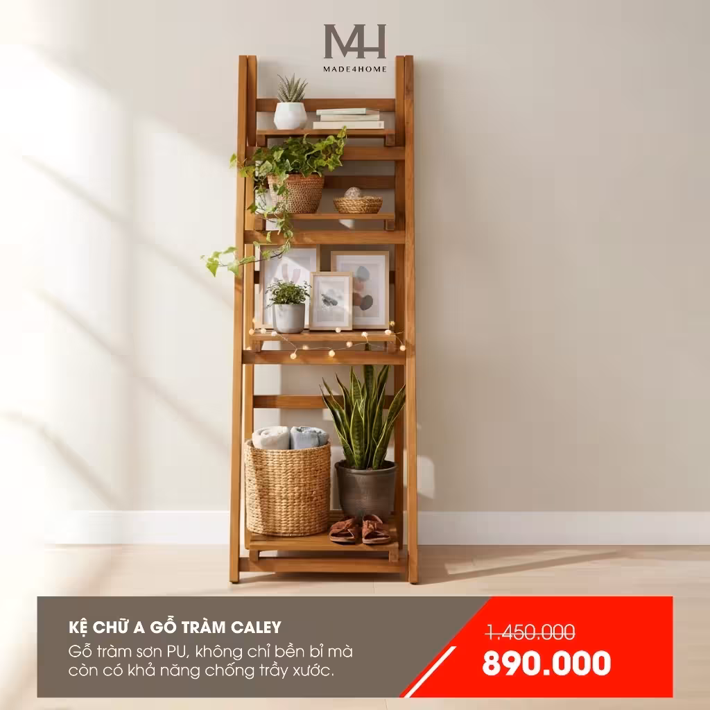 Bộ Sưu Tập Nội Thất Đồ Gỗ Hiện Đại Cho Nhà Phố & Căn Hộ Chung Cư 5 Kệ chữ A gỗ tràm Caley