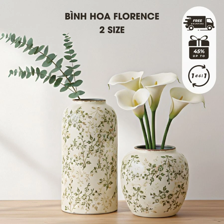 Bình Hoa Gốm Sứ Florence - Bình cao – Nghệ Thuật Trang Trí Tinh Tế Cho Không Gian Sống Hiện Đại