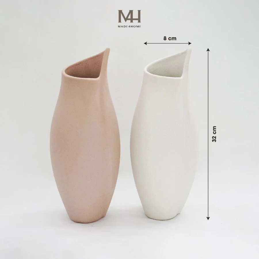 Bình hoa gốm sứ Nora trang trí decor dáng lượn sóng Made4Home – Kích thước 32x8cm
