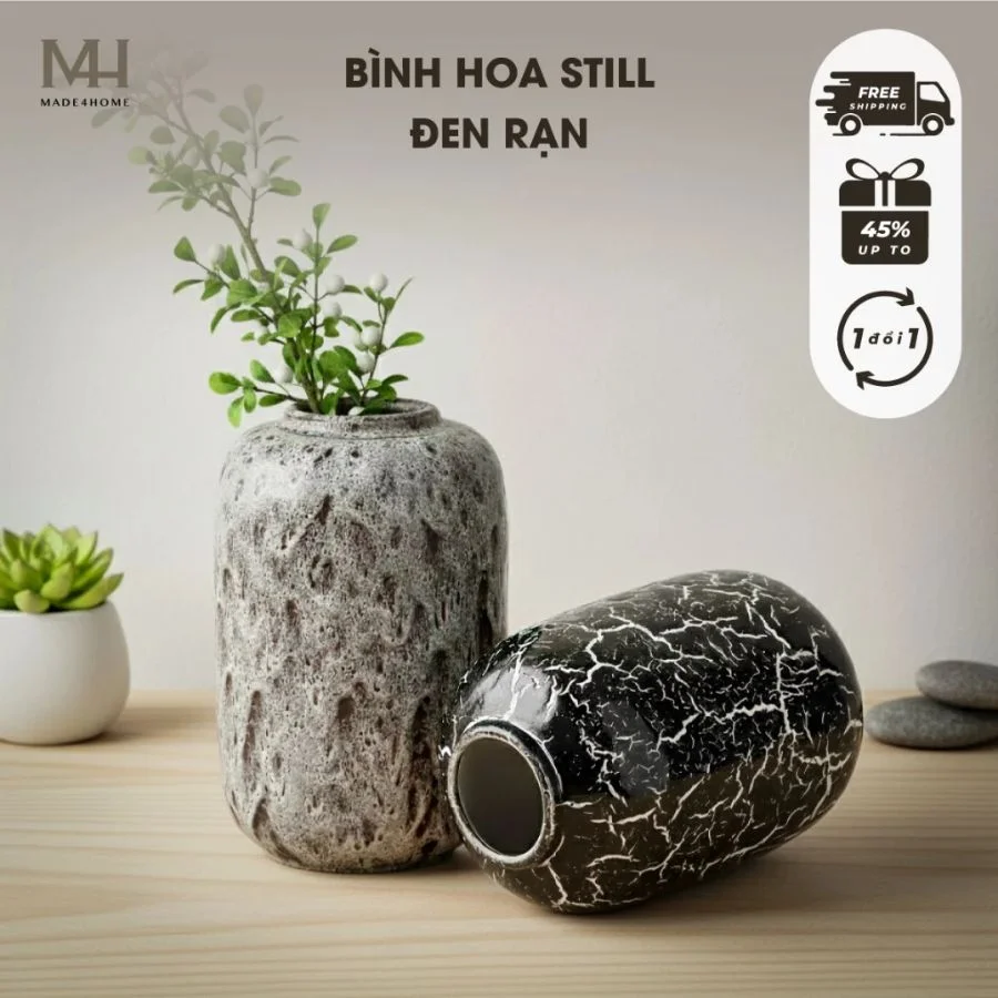 Bình hoa gốm sứ Still trang trí decor họa tiết rạn Made4Home - Kích thước 27x17cm