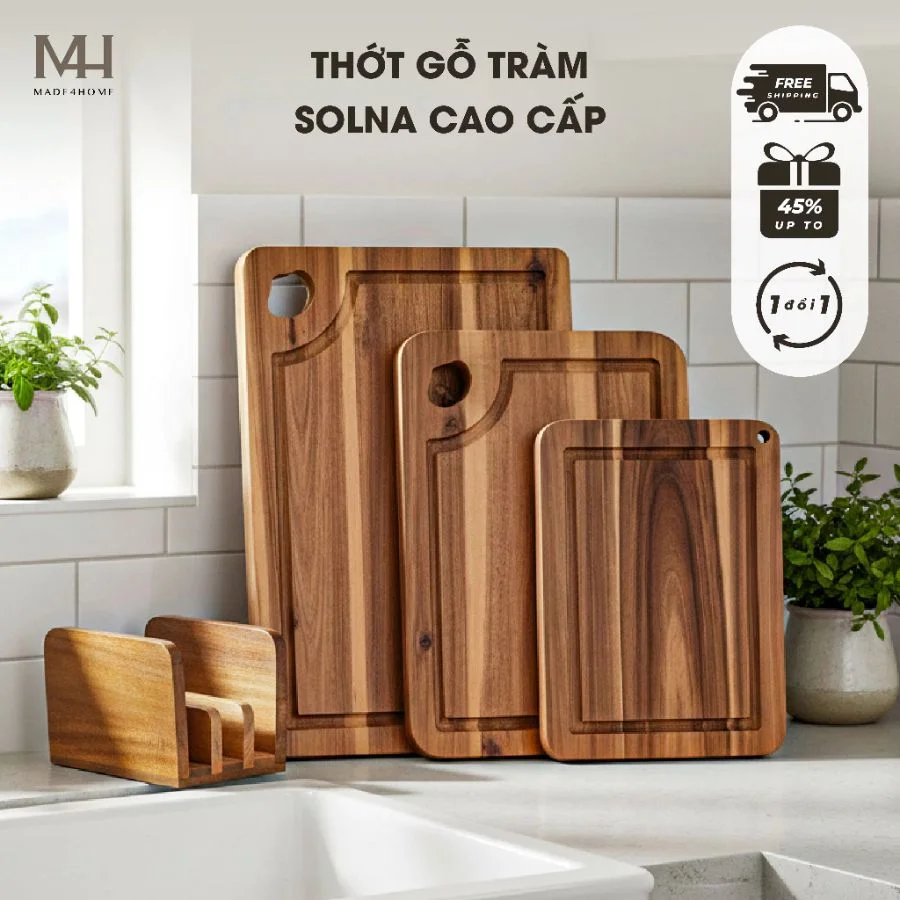 Combo 3 thớt gỗ tràm Solna cao cấp, an toàn sức khỏe Made4home
