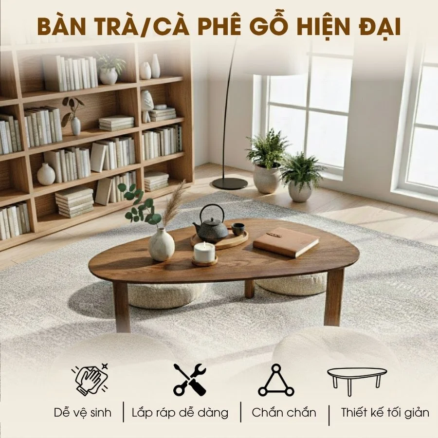Bàn Trà Gỗ Made4Home – Bo Góc An Toàn, Veneer Tự Nhiên Cao Cấp Cho Phòng Khách Hiện Đại