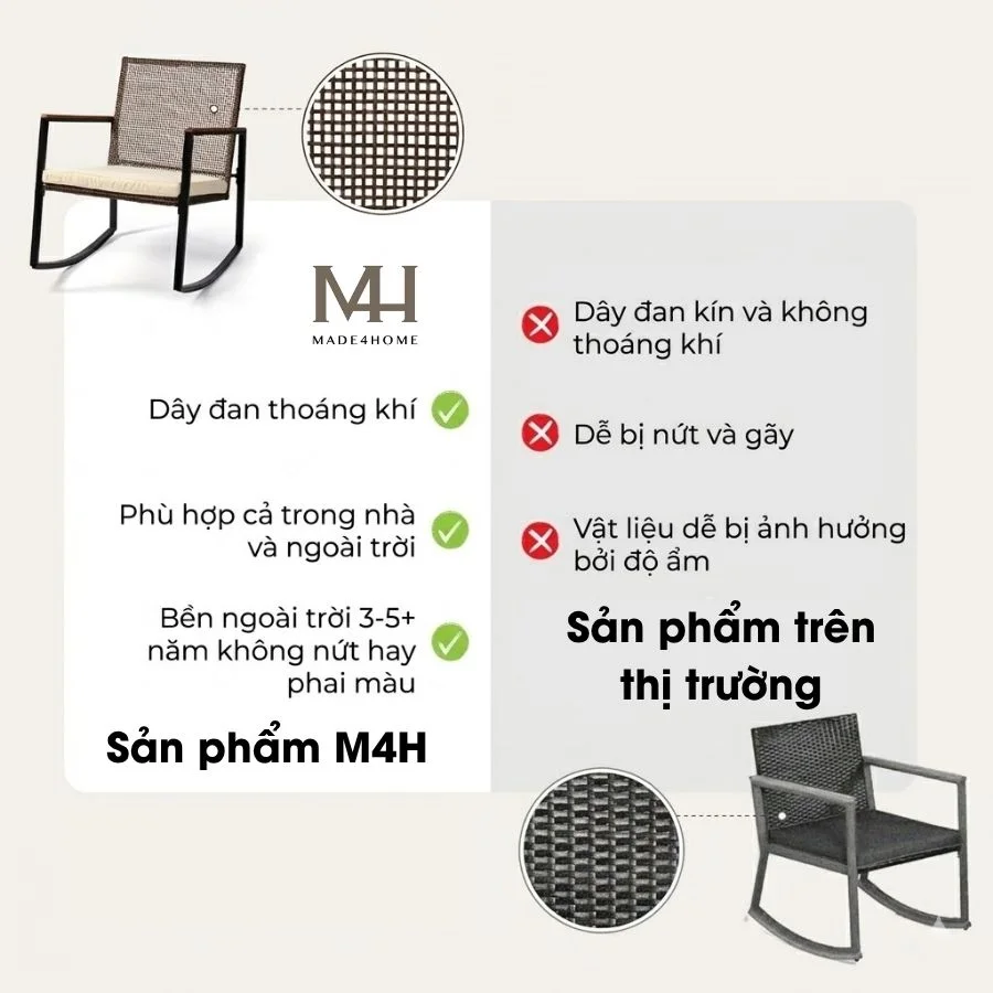 Bộ Ghế Bập Bênh Thư Giãn Ngoài Trời Made4Home – Patio Bistro Set