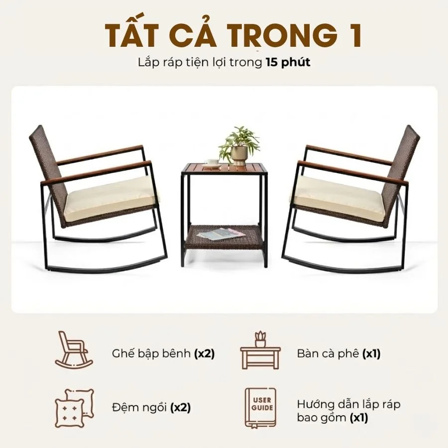 Bộ Ghế Bập Bênh Thư Giãn Ngoài Trời Made4Home – Patio Bistro Set