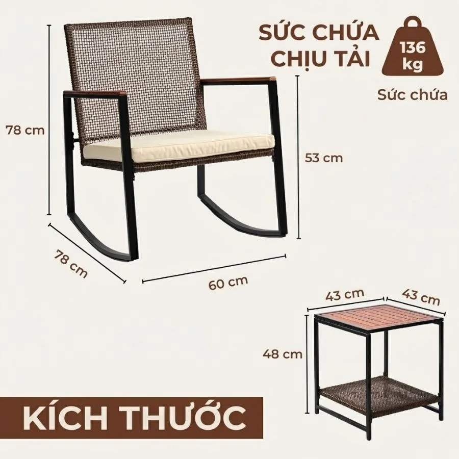 Bộ Ghế Bập Bênh Thư Giãn Ngoài Trời Made4Home – Patio Bistro Set
