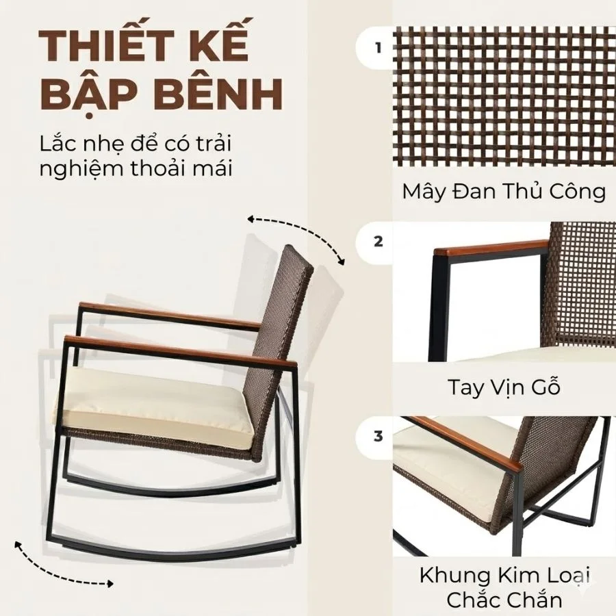 Bộ Ghế Bập Bênh Thư Giãn Ngoài Trời Made4Home – Patio Bistro Set