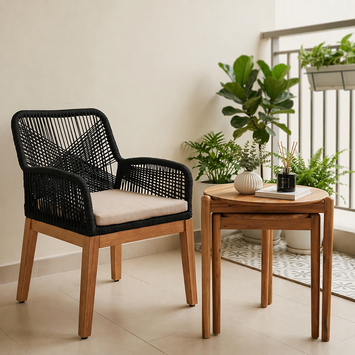 Ghế Rope Gỗ Tràm Cao Cấp Nordic – Ghế Cafe Ngoài Trời Chuẩn Xuất Khẩu