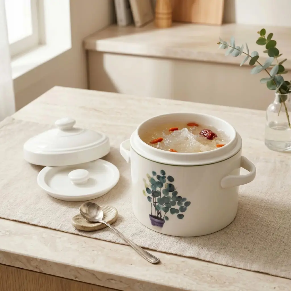 Thố Chưng Gốm Sứ Cao Cấp Made4Home 2 Lớp Nắp Giữ Nhiệt, Thiết Kế Sang Trọng Cho Gian Bếp Việt