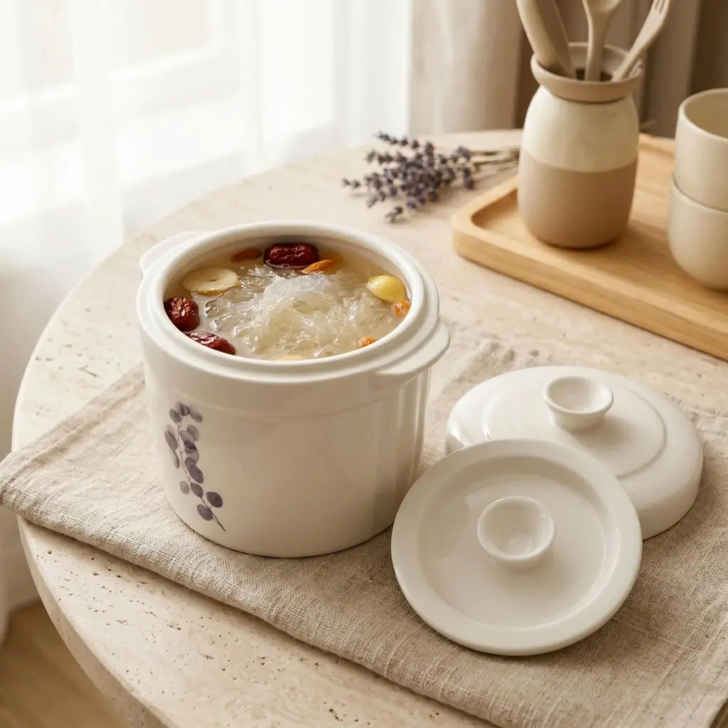 Thố Chưng Gốm Sứ Cao Cấp Made4Home 2 Lớp Nắp Giữ Nhiệt, Thiết Kế Sang Trọng Cho Gian Bếp Việt
