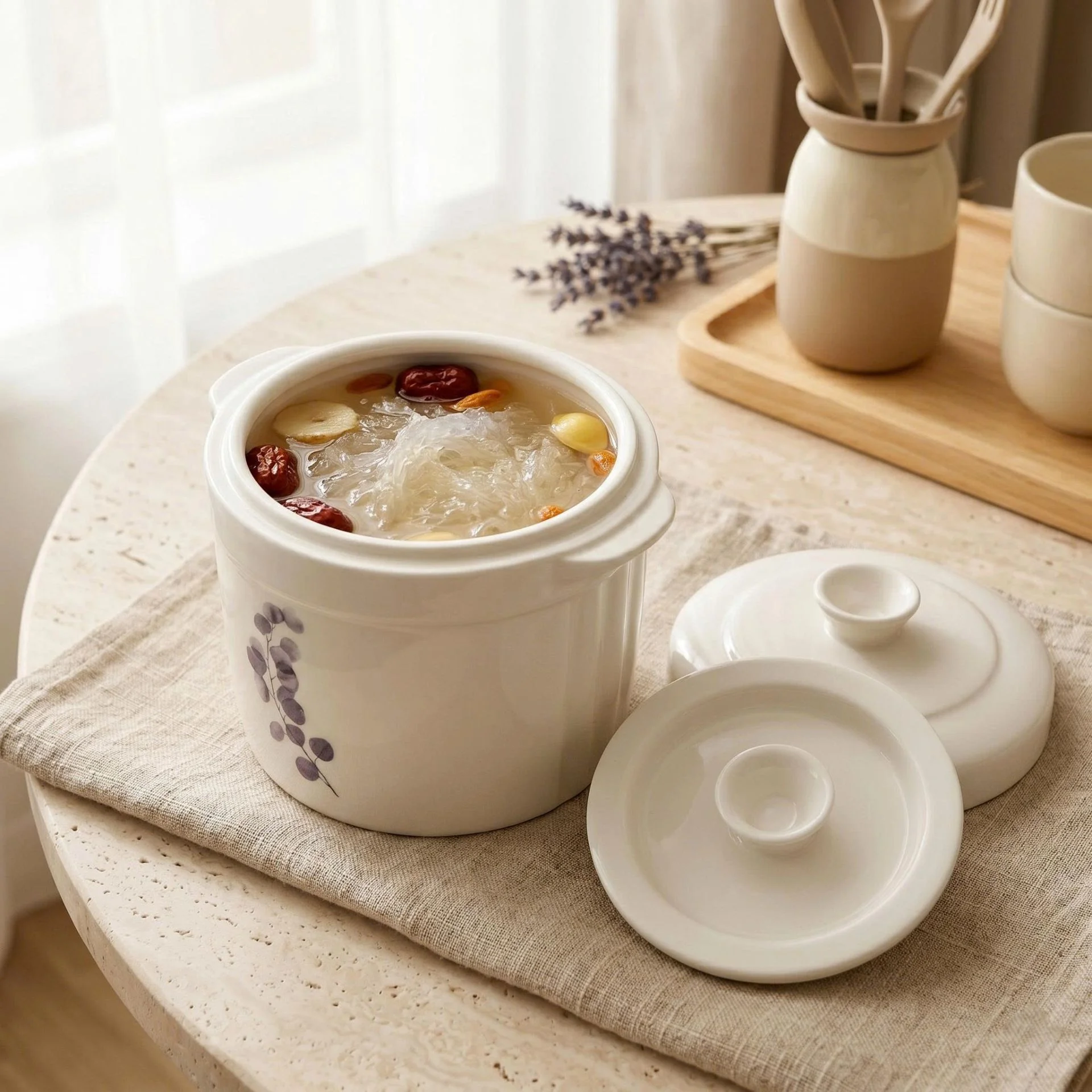 Thố Chưng Gốm Sứ Cao Cấp Made4Home 2 Lớp Nắp Giữ Nhiệt, Thiết Kế Sang Trọng Cho Gian Bếp Việt