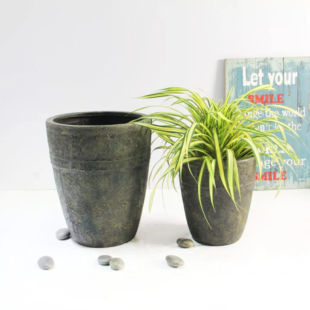 Milan Urn Poly Planter (Set Of 2) – Green Brown